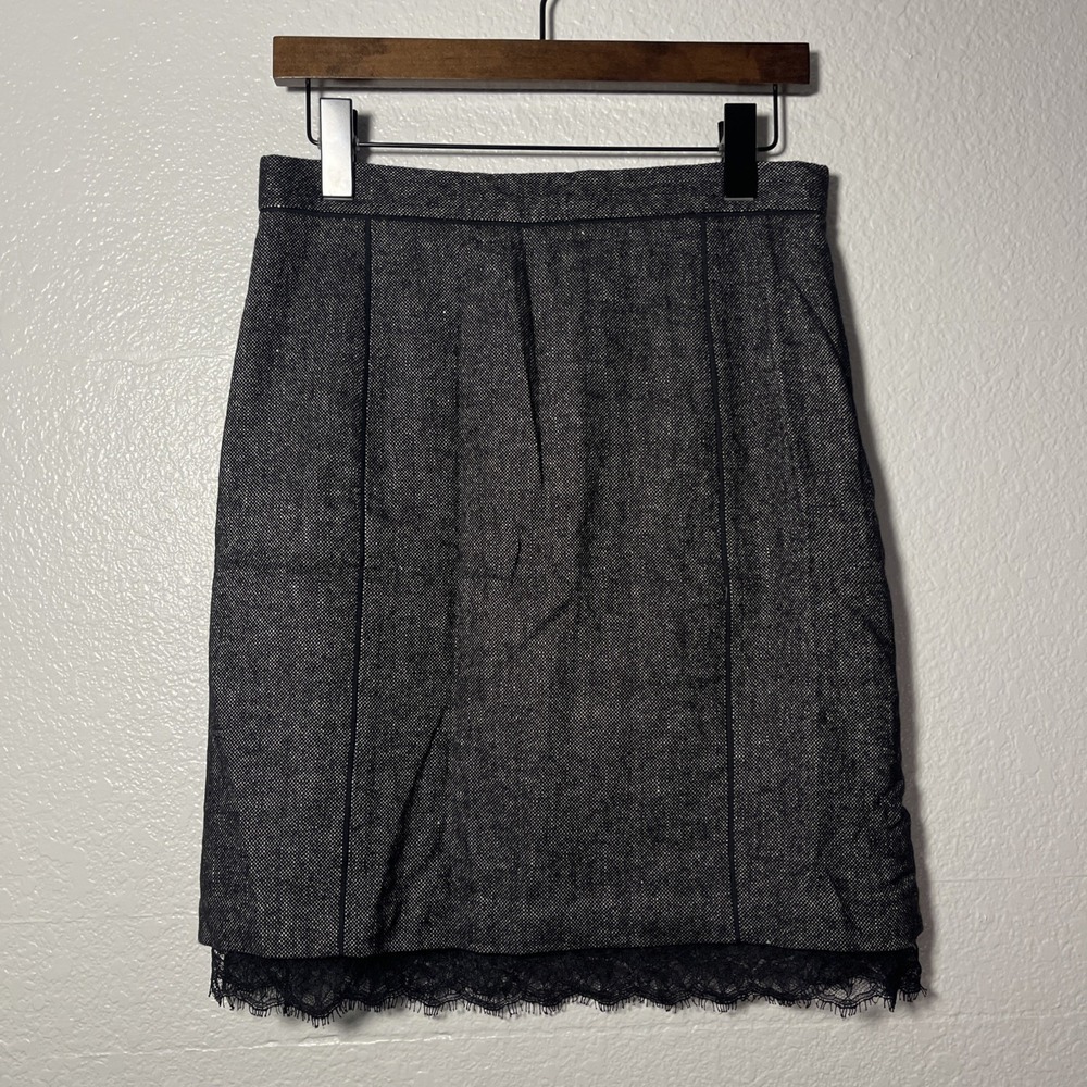 Rebecca Taylor Lace Trim Tweed Pencil Skirt in Wool & Linen Blend Women's 8